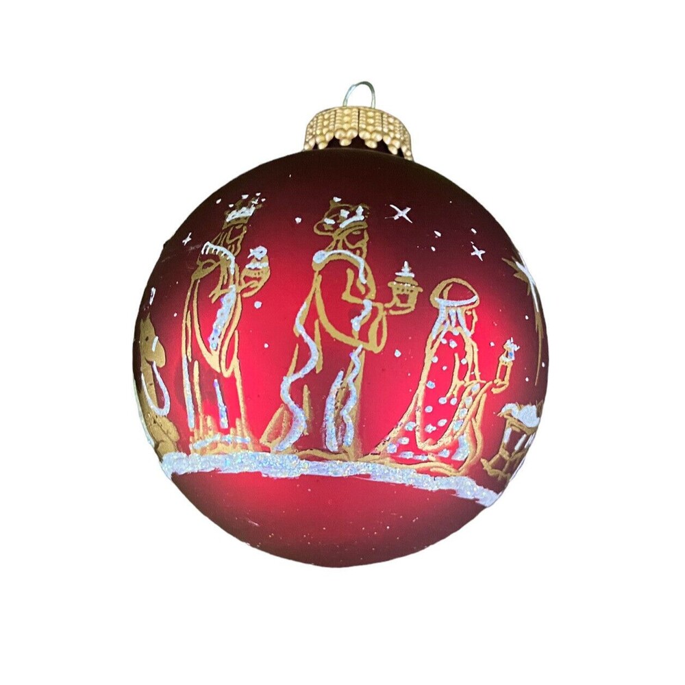 Jerusalem Red Manger  Glass 2.5 Glitter Ball Christmas Ornament